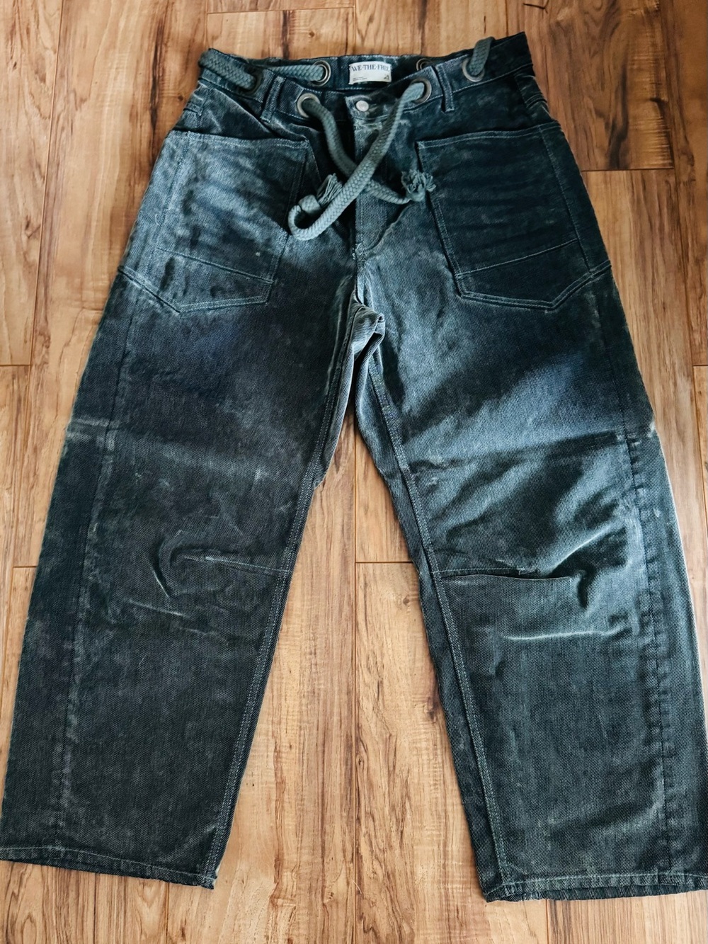 We The Free Moxie Pull On  Green/Teal Brushed Corduroy Drawstring Pants